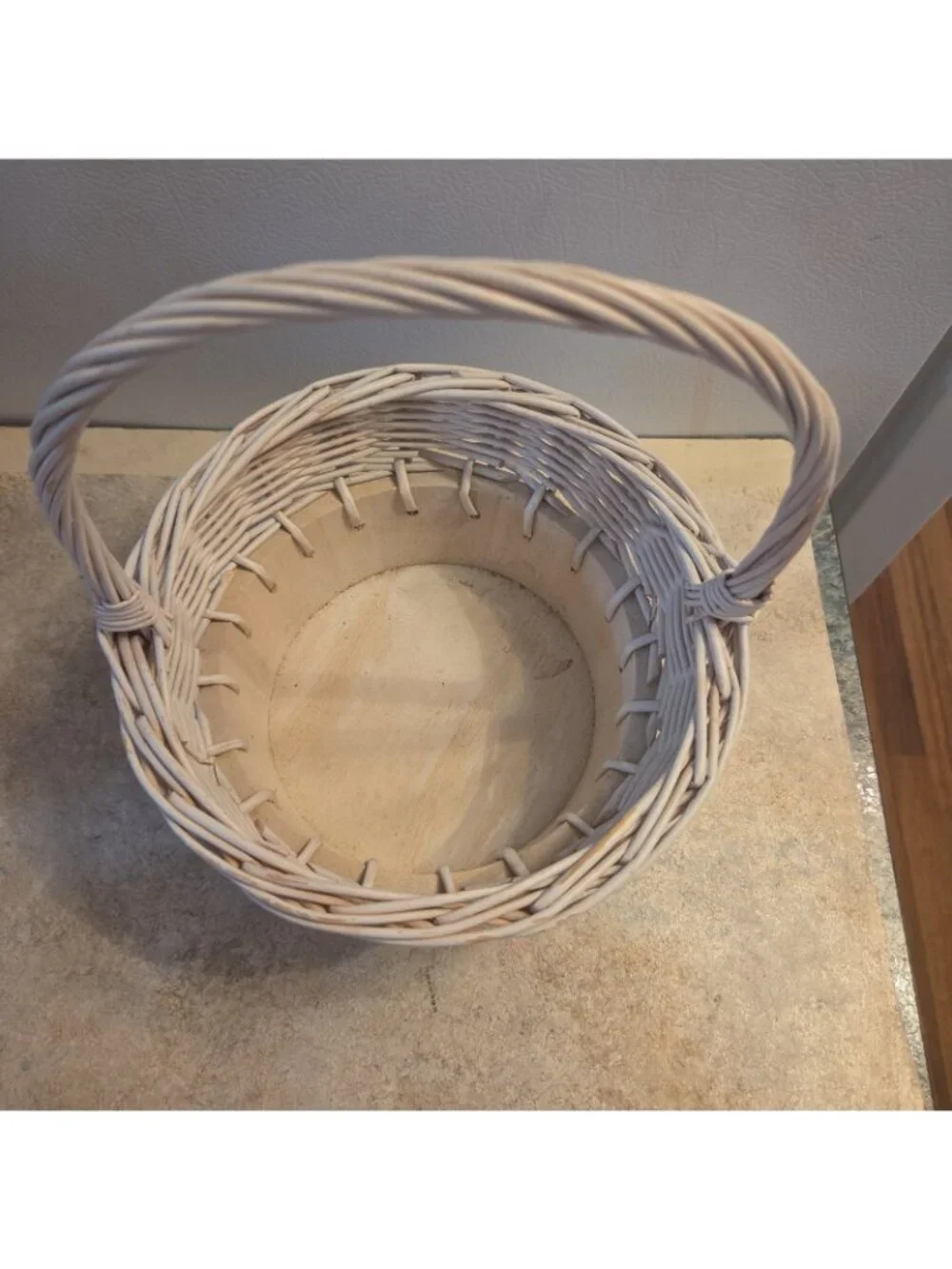 White Basket Painted with Pink Rose Buds Spring Decor